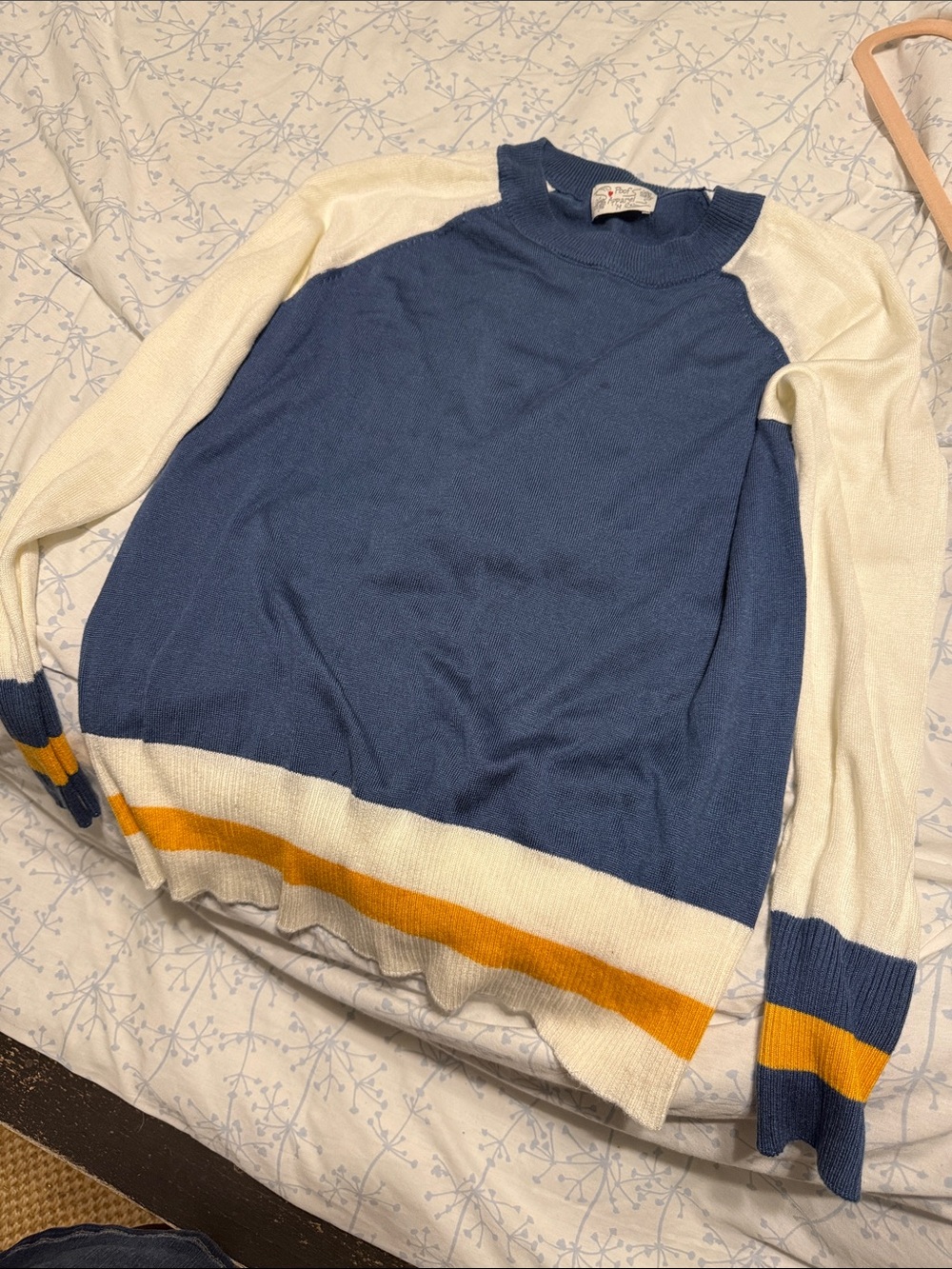 Poof! Men's Colorblock Crewneck Sweater in Blue, Cream & Gold Stripe